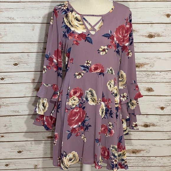 Dresses & Skirts - Floral Layered Bell Sleeve Dress